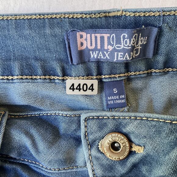 Wax Jean Butt I love You Women Shorts S Light Blue Denim Button 2" Inseam - Picture 3 of 10